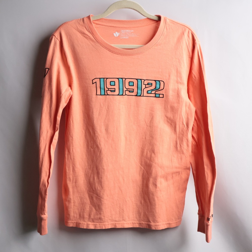 Dutch Bros Coffee 1992‎ Long Sleeve Graphic Tee Peach Salmon Orange Large